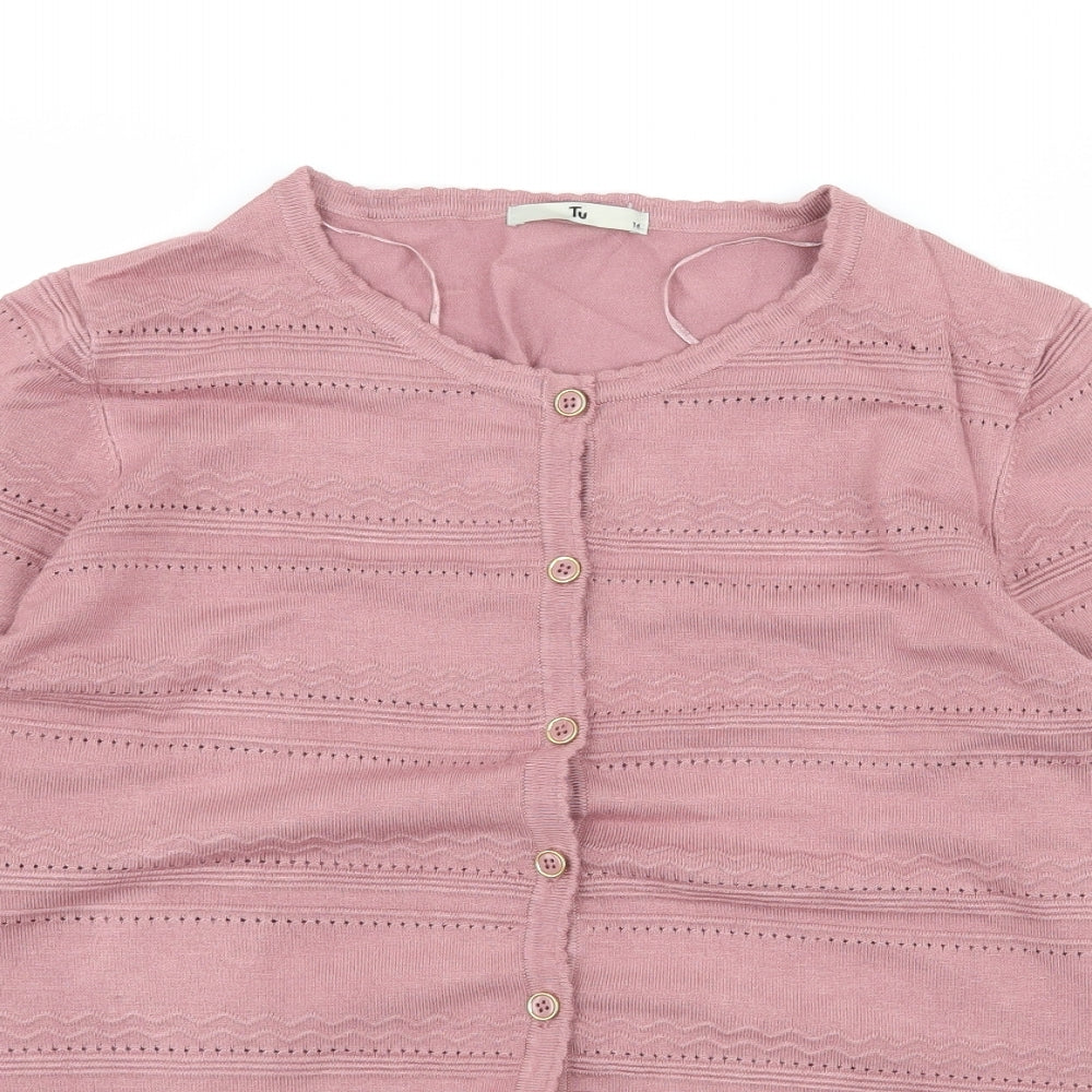 TU Womens Pink  Knit Cardigan Jumper Size 14