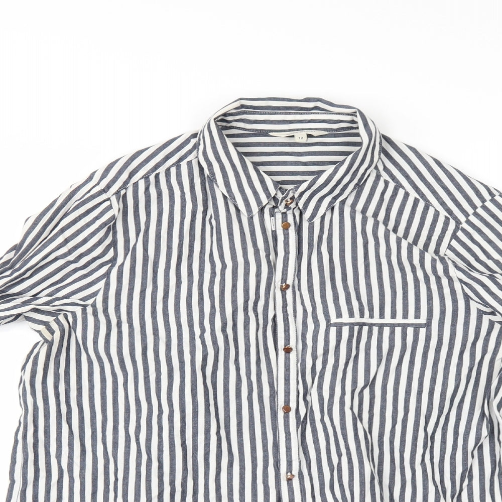 River Island Womens Grey Striped  Kimono Button-Up Size 12