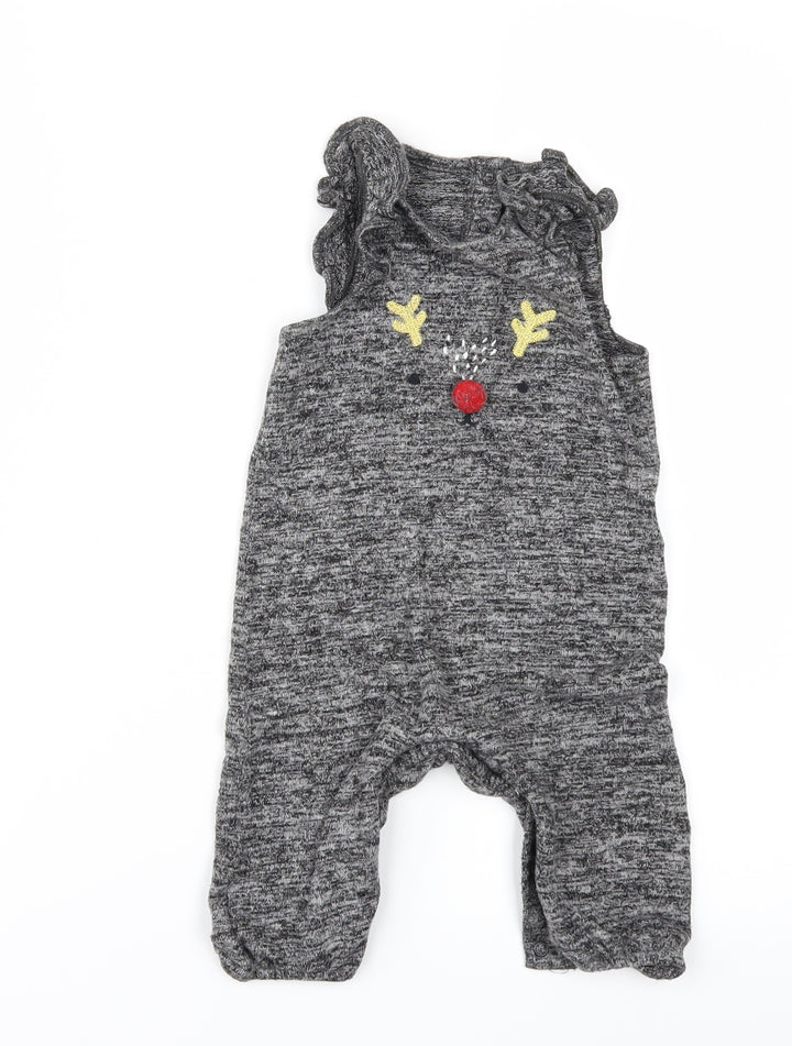 F&F Girls Grey   Babygrow One-Piece Size 6-9 Months  - CHRISMTAS