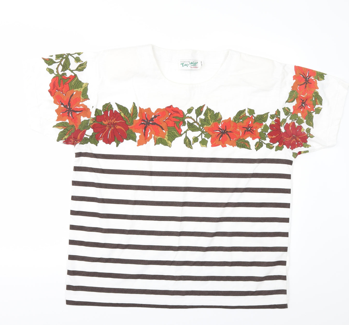 Tigi-Wear Womens White Striped  Basic T-Shirt One Size