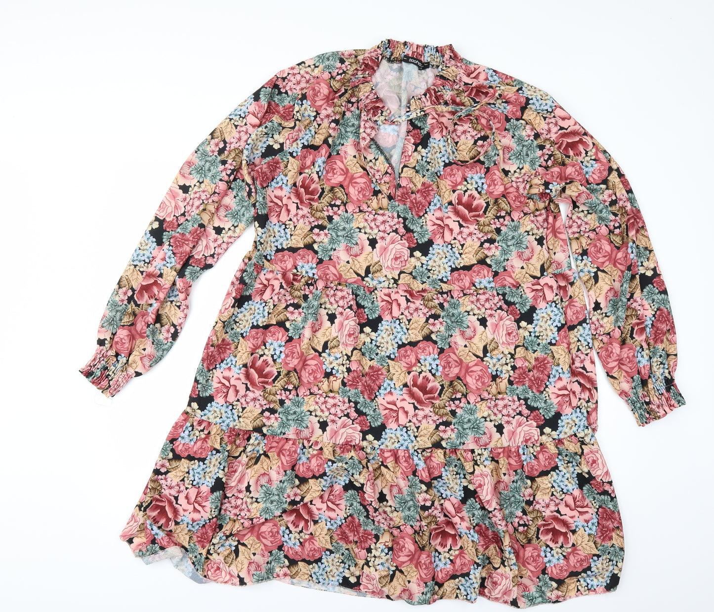 Boohoo Womens Multicoloured Floral  A-Line  Size 16