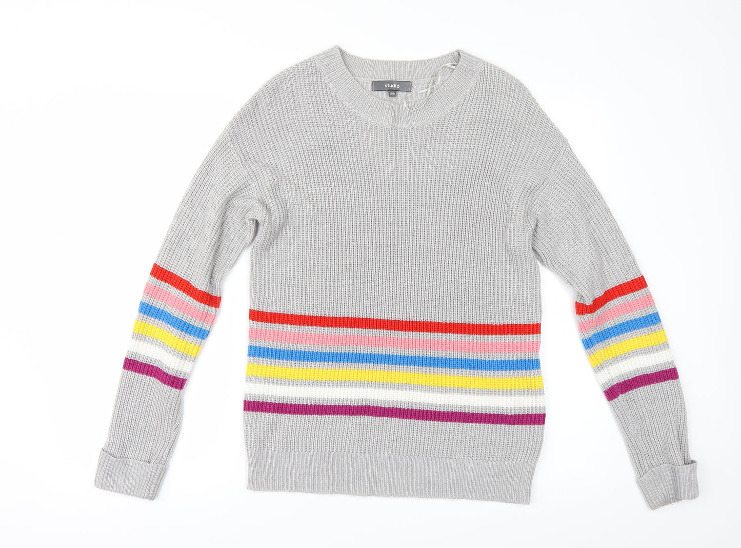 Studio Womens Grey Striped  Pullover Jumper Size 14