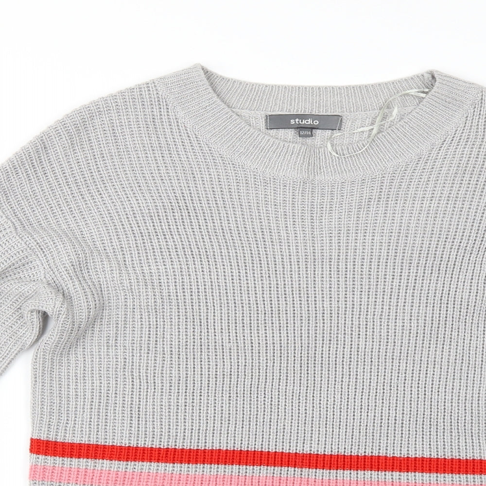 Studio Womens Grey Striped  Pullover Jumper Size 14