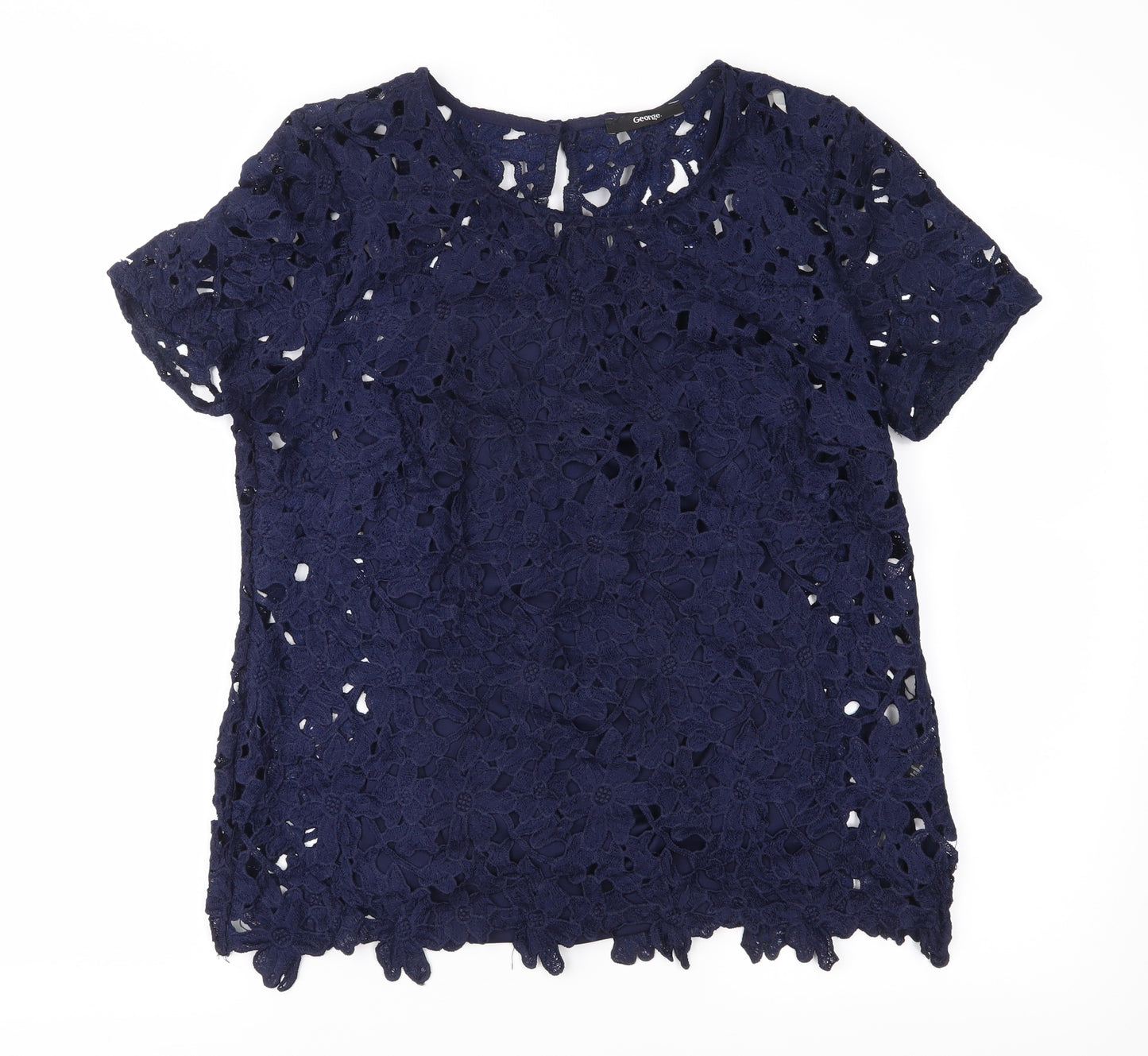 George Womens Blue  Lace Basic Blouse Size 12
