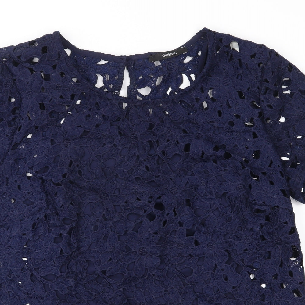 George Womens Blue  Lace Basic Blouse Size 12