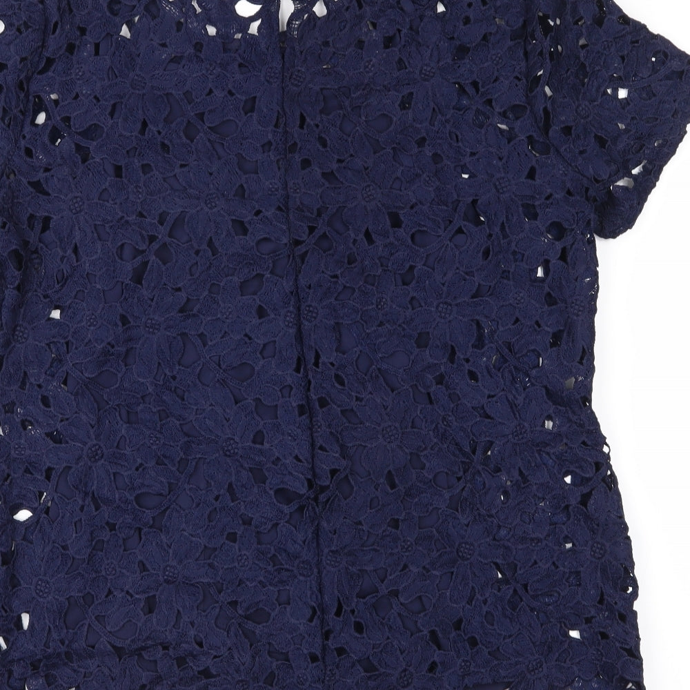 George Womens Blue  Lace Basic Blouse Size 12