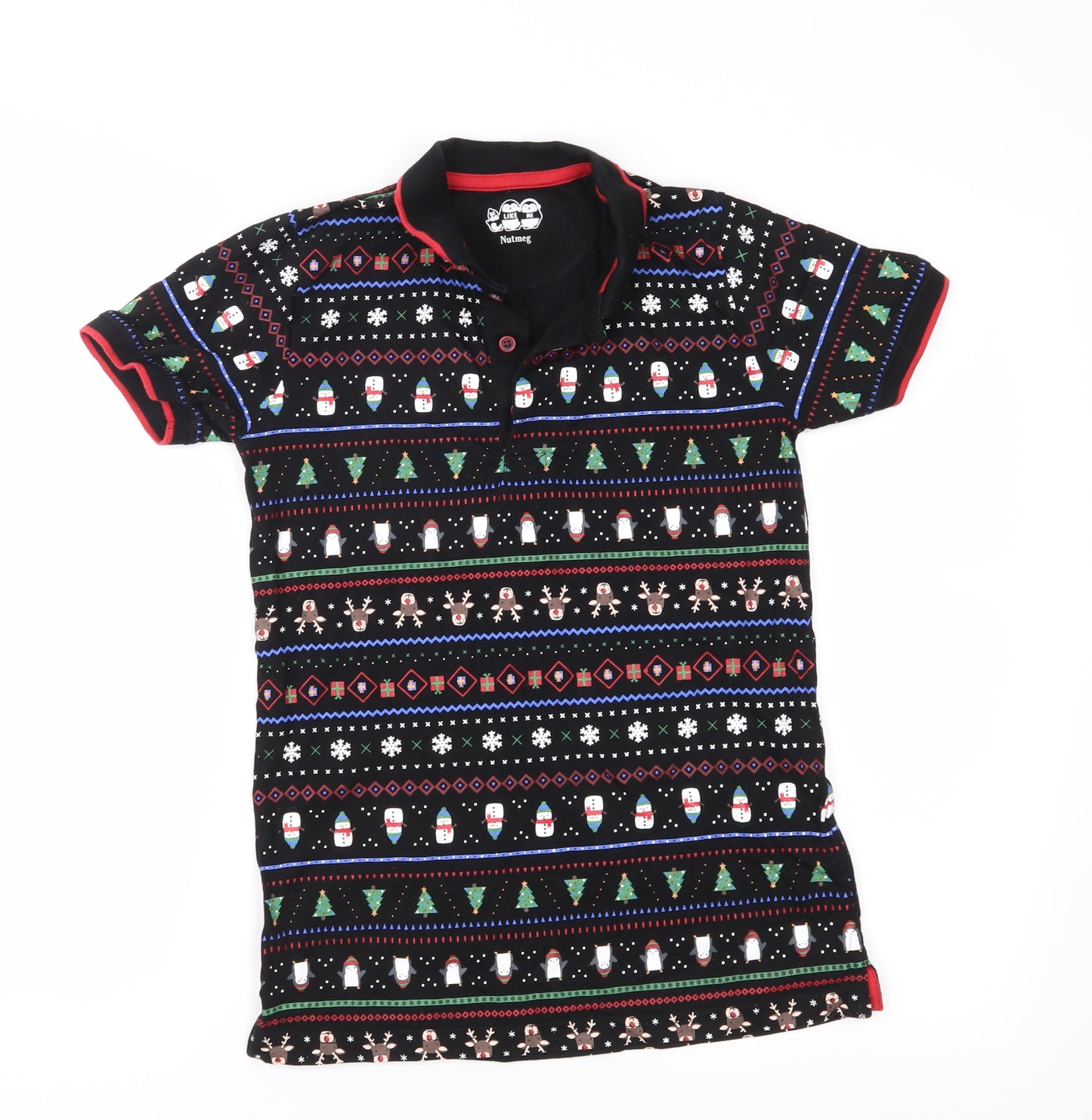 Nutmeg Boys Black Fair Isle Jersey Basic Polo Size 13-14 Years  - Snow Penguin