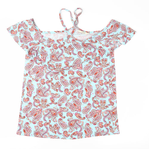 George Womens Blue Paisley Jersey Basic Blouse Size 12