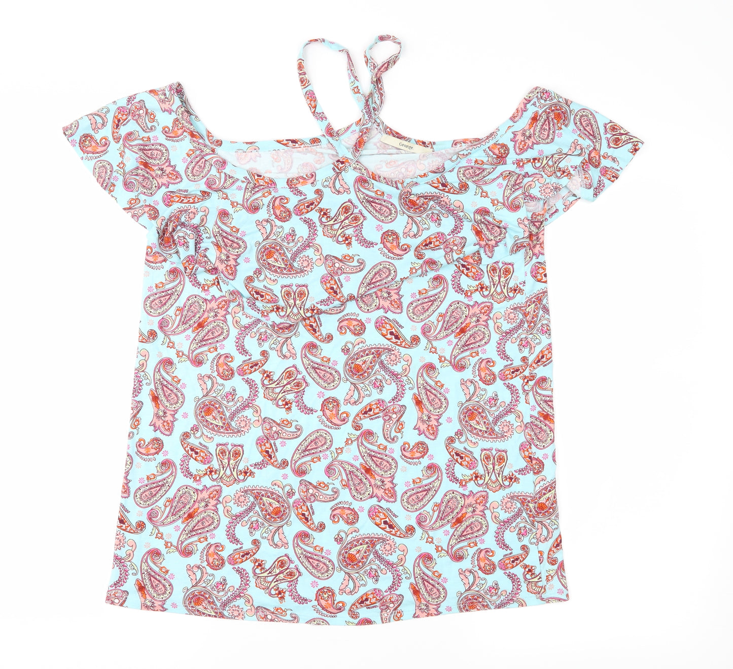 George Womens Blue Paisley Jersey Basic Blouse Size 12