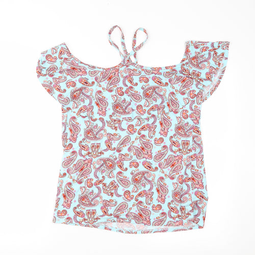 George Womens Blue Paisley Jersey Basic Blouse Size 12