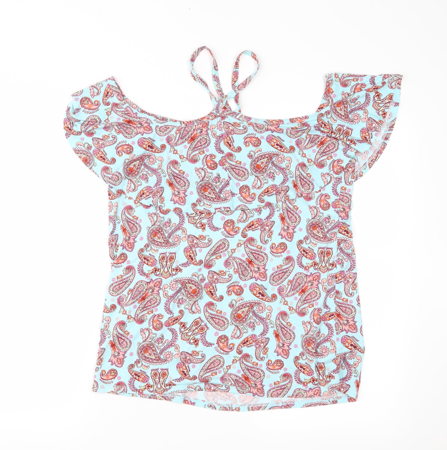 George Womens Blue Paisley Jersey Basic Blouse Size 12