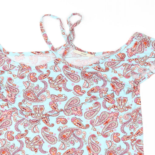 George Womens Blue Paisley Jersey Basic Blouse Size 12