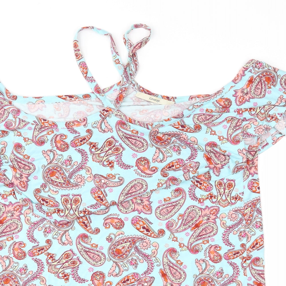 George Womens Blue Paisley Jersey Basic Blouse Size 12