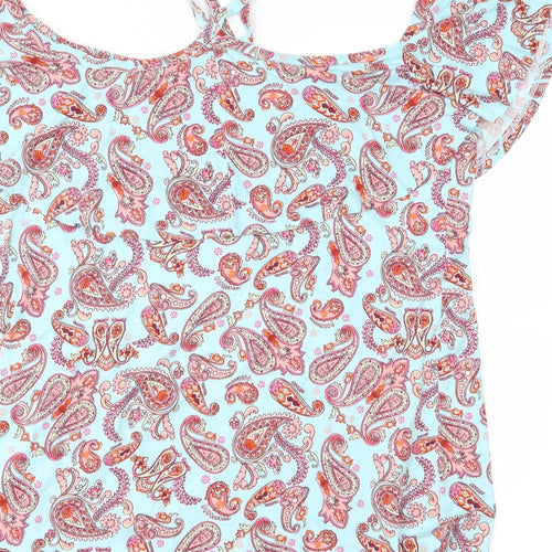 George Womens Blue Paisley Jersey Basic Blouse Size 12
