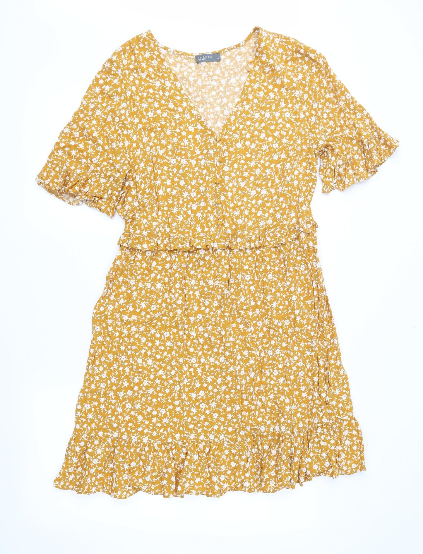 Papaya Womens Orange Floral  Fit & Flare  Size 14