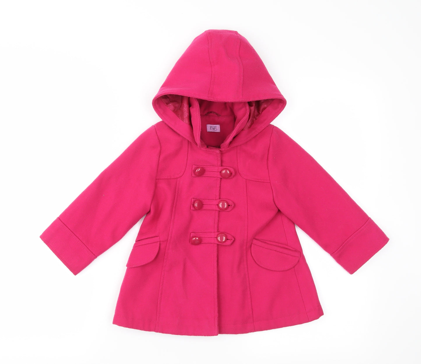 F&F Girls Pink   Duffle Coat Coat Size 18-24 Months