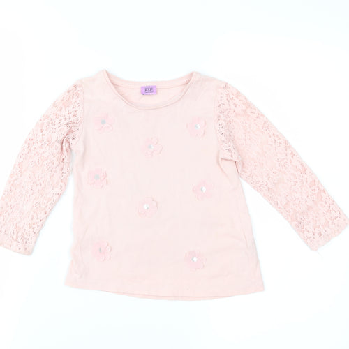 F&F Girls Pink Floral Jersey Basic Blouse Size 2-3 Years