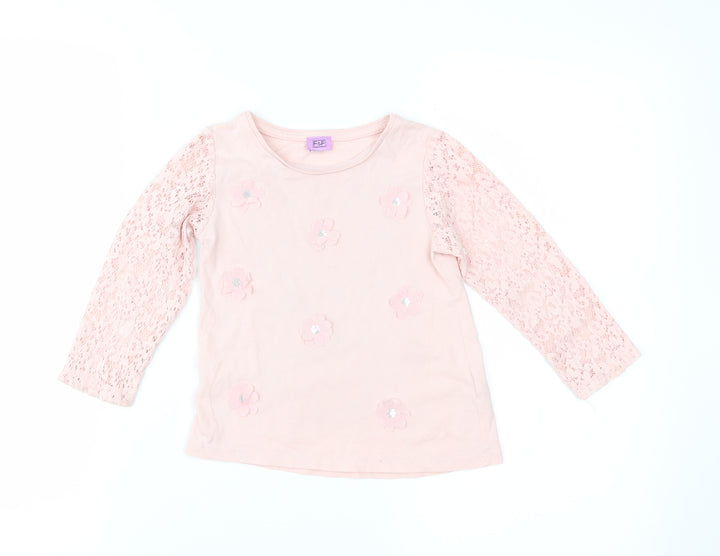 F&F Girls Pink Floral Jersey Basic Blouse Size 2-3 Years