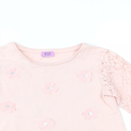 F&F Girls Pink Floral Jersey Basic Blouse Size 2-3 Years