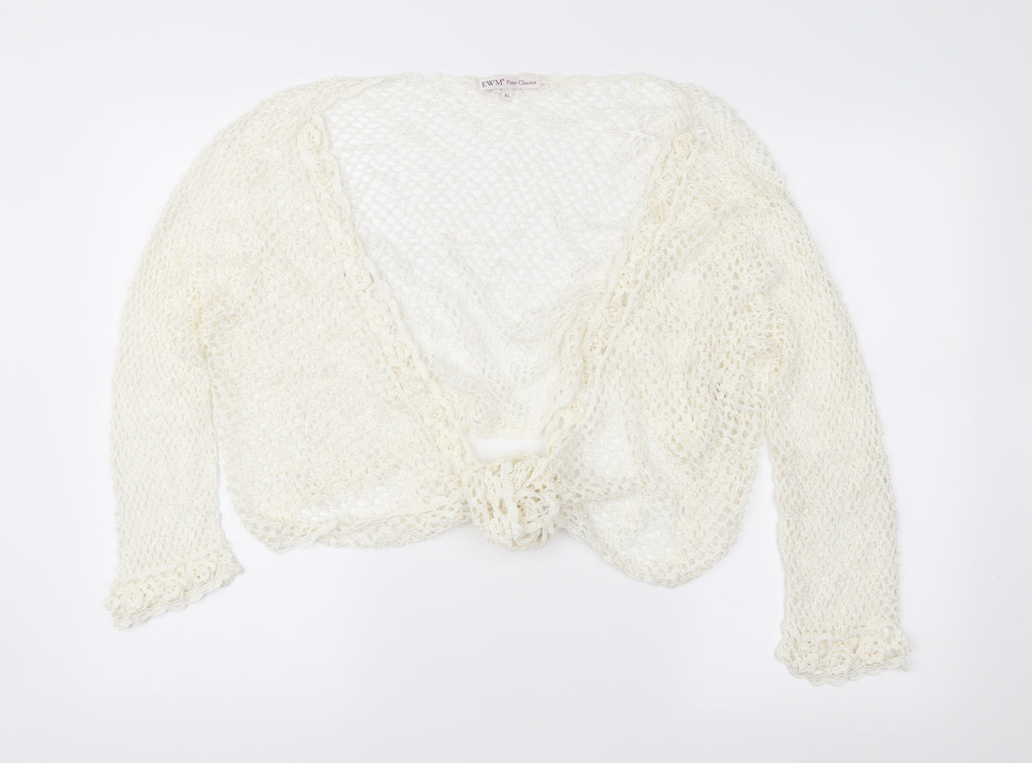 EWM Womens Ivory  Crochet Cardigan Jumper Size XL