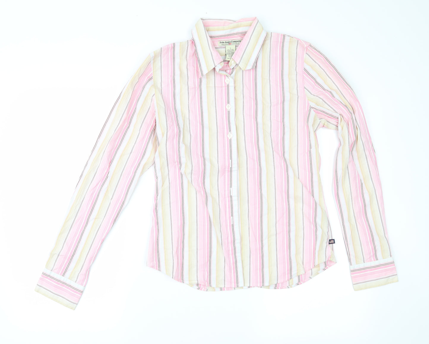 Polo Ralph Lauren Womens Pink Striped  Basic Button-Up Size L