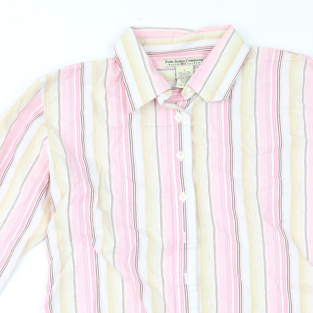Polo Ralph Lauren Womens Pink Striped  Basic Button-Up Size L