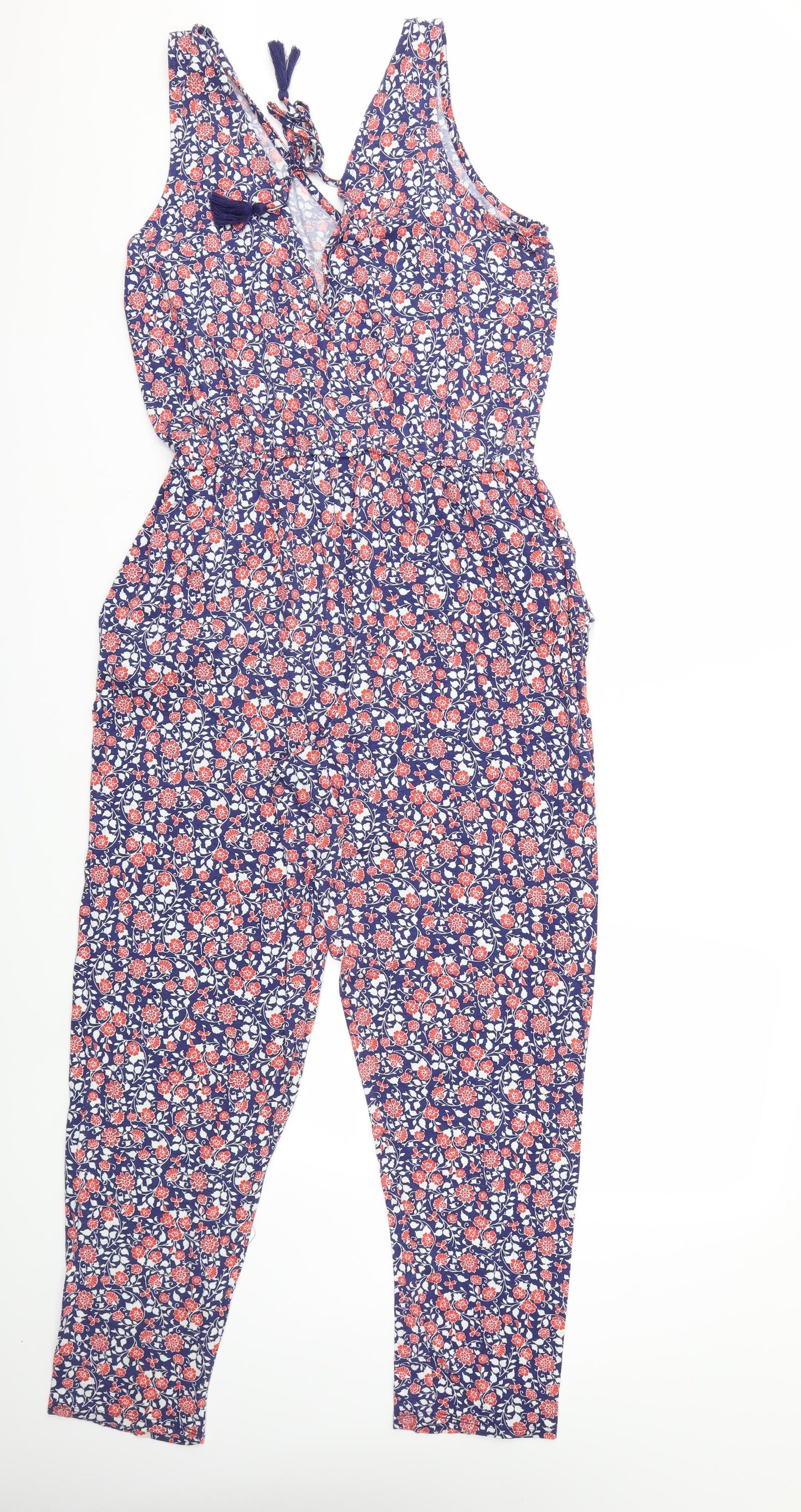 George Womens Blue Floral  Jumpsuit One-Piece Size 16