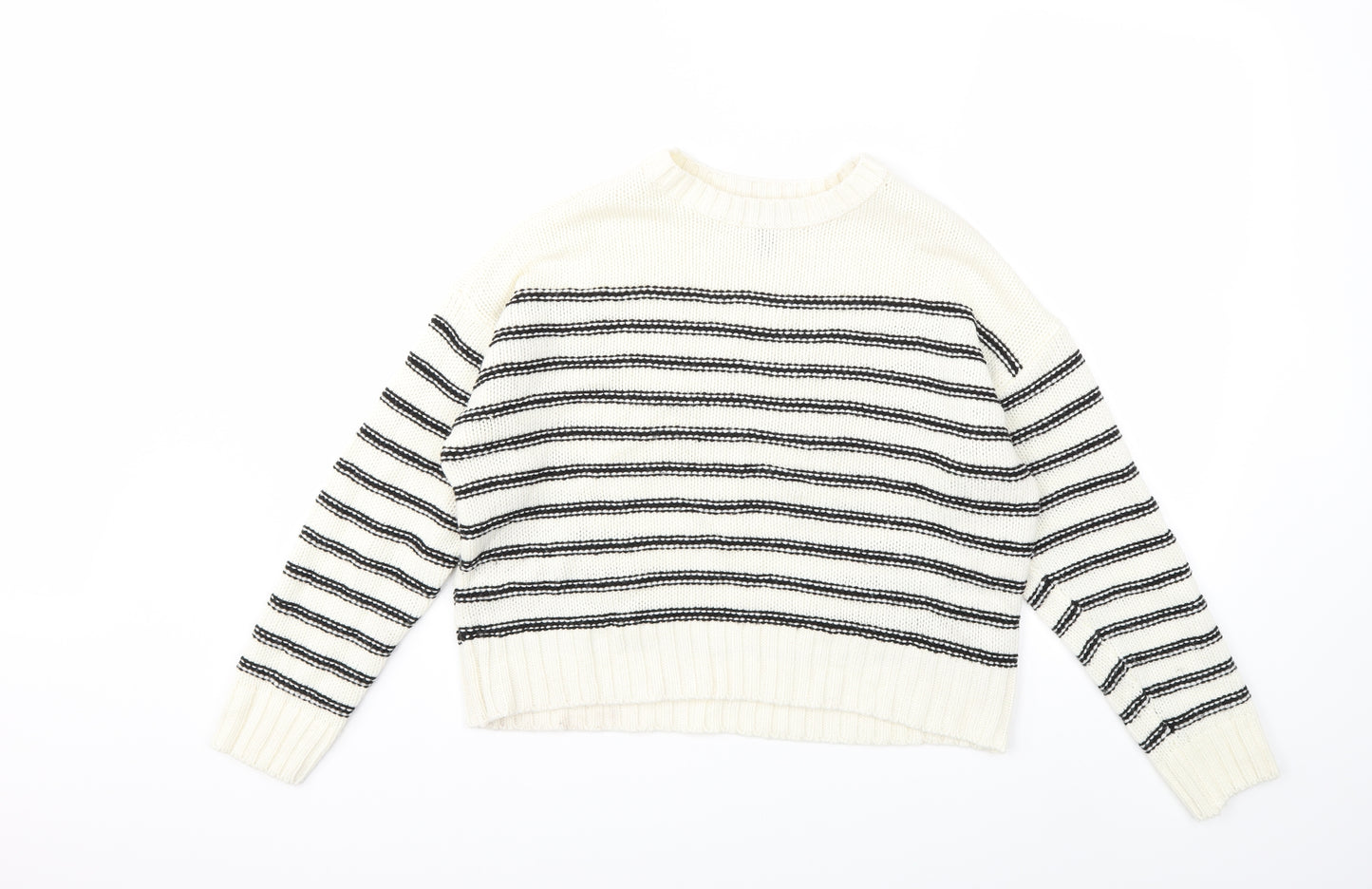 New Look Womens White Striped Knit Pullover Jumper Size S