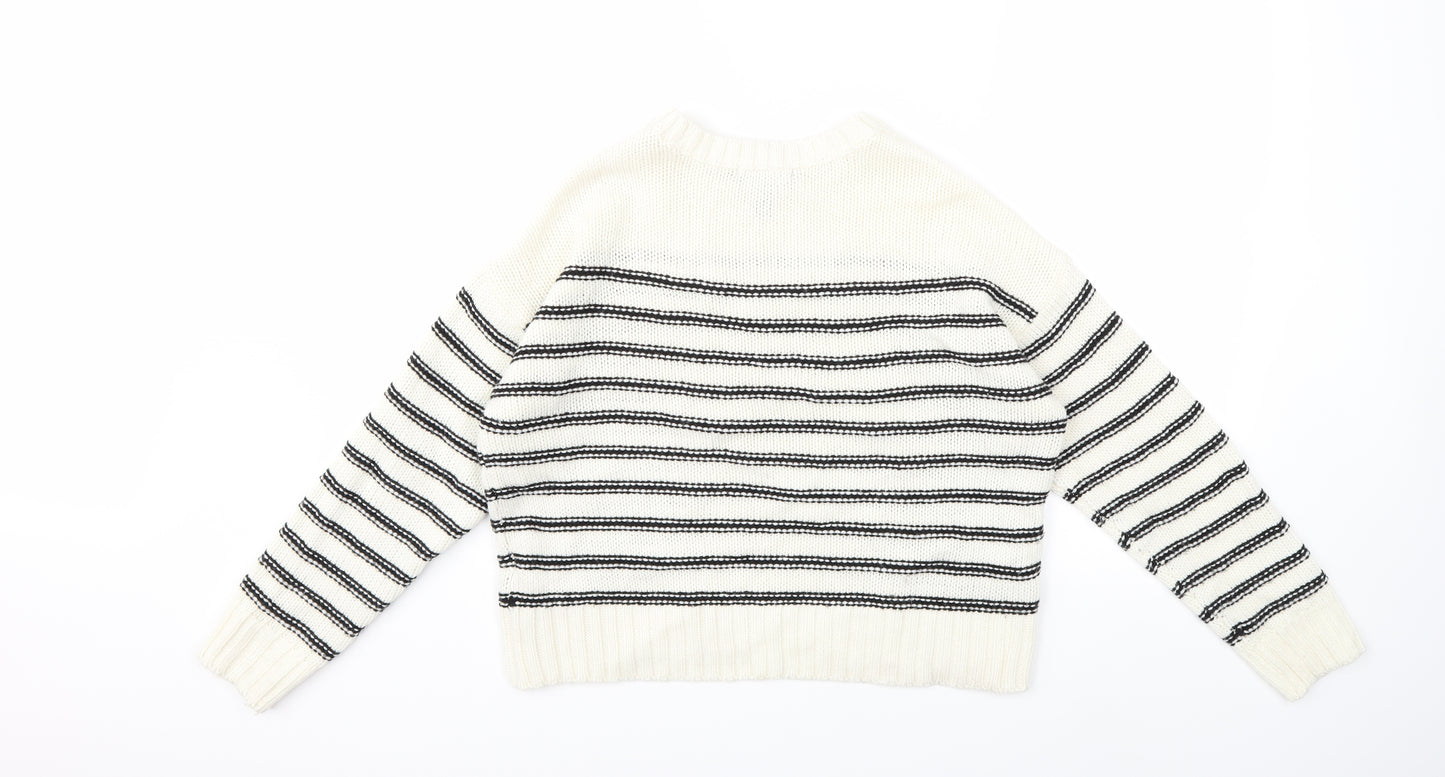 New Look Womens White Striped Knit Pullover Jumper Size S