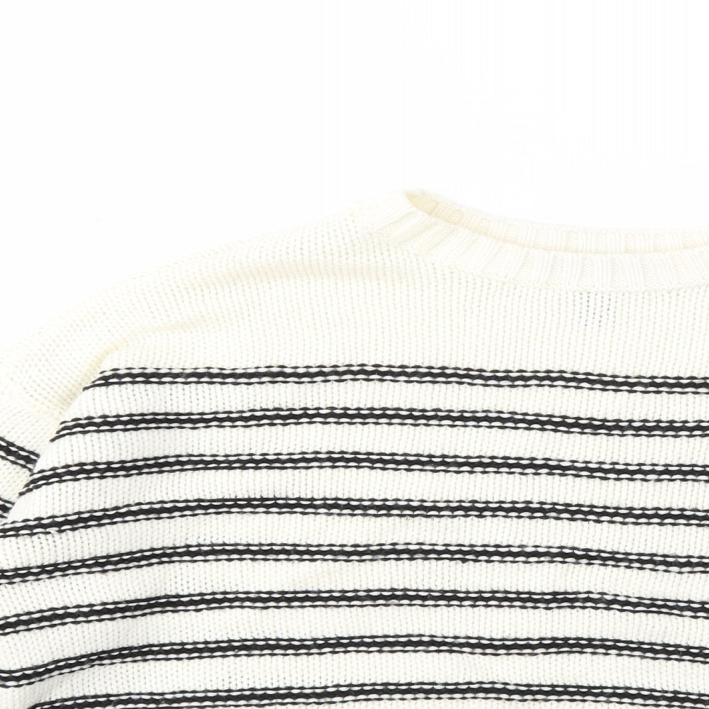 New Look Womens White Striped Knit Pullover Jumper Size S