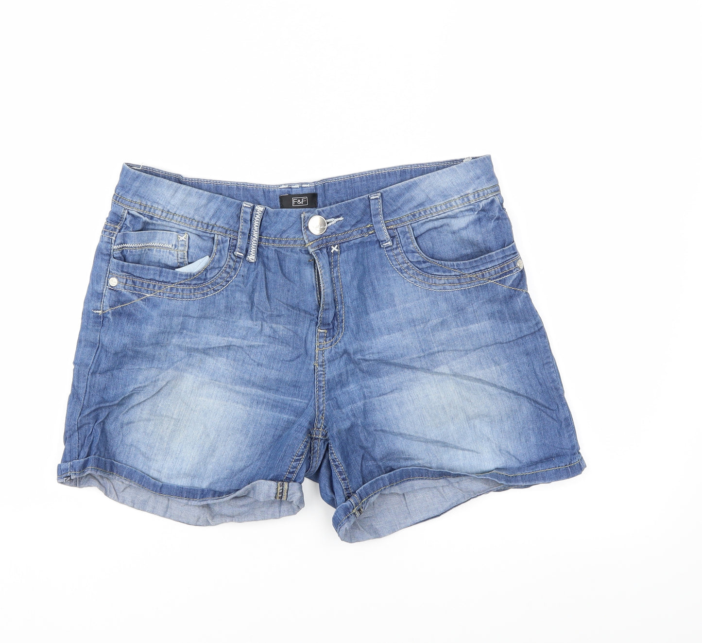 F&F Womens Blue  Denim Cut-Off Shorts Size 8