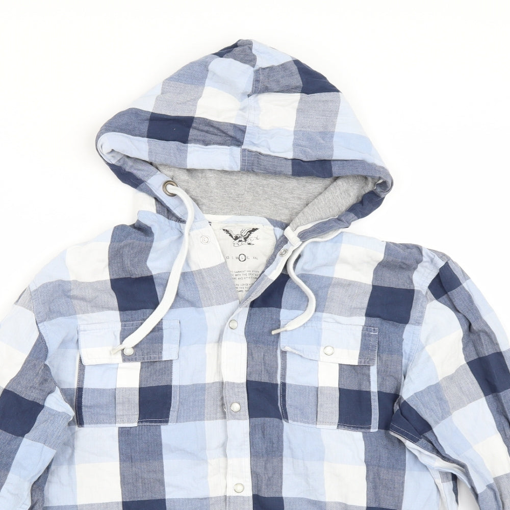 FCUK Mens Blue Check  Cardigan Hoodie Size L
