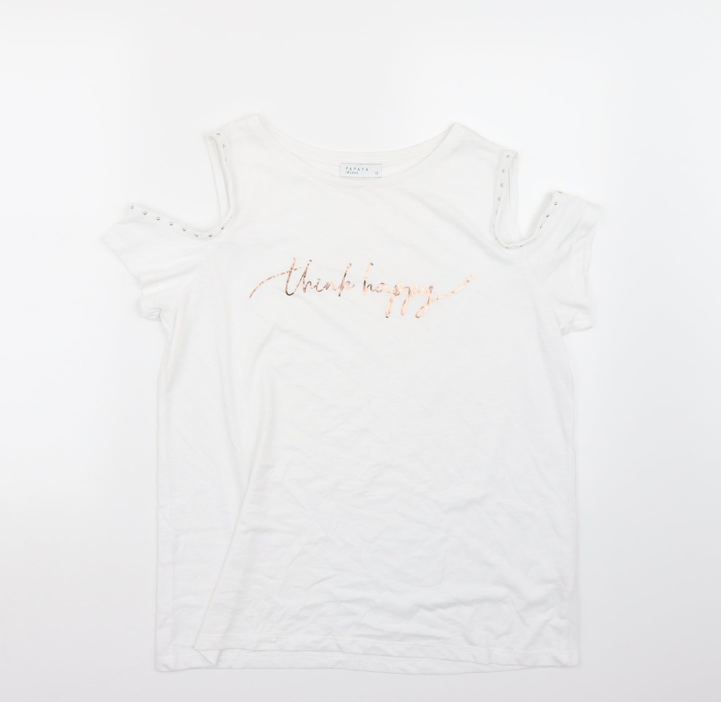 Papaya Womens White   Basic T-Shirt Size 12