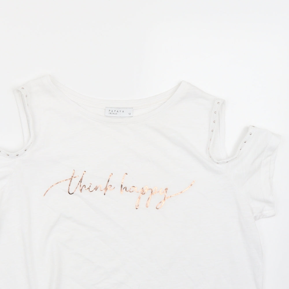 Papaya Womens White   Basic T-Shirt Size 12