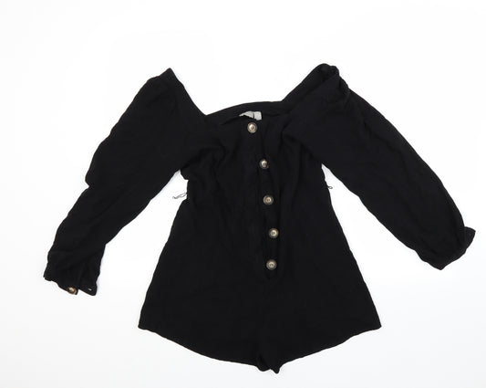 Front view of ASOS women’s black basic button-up, size UK 8