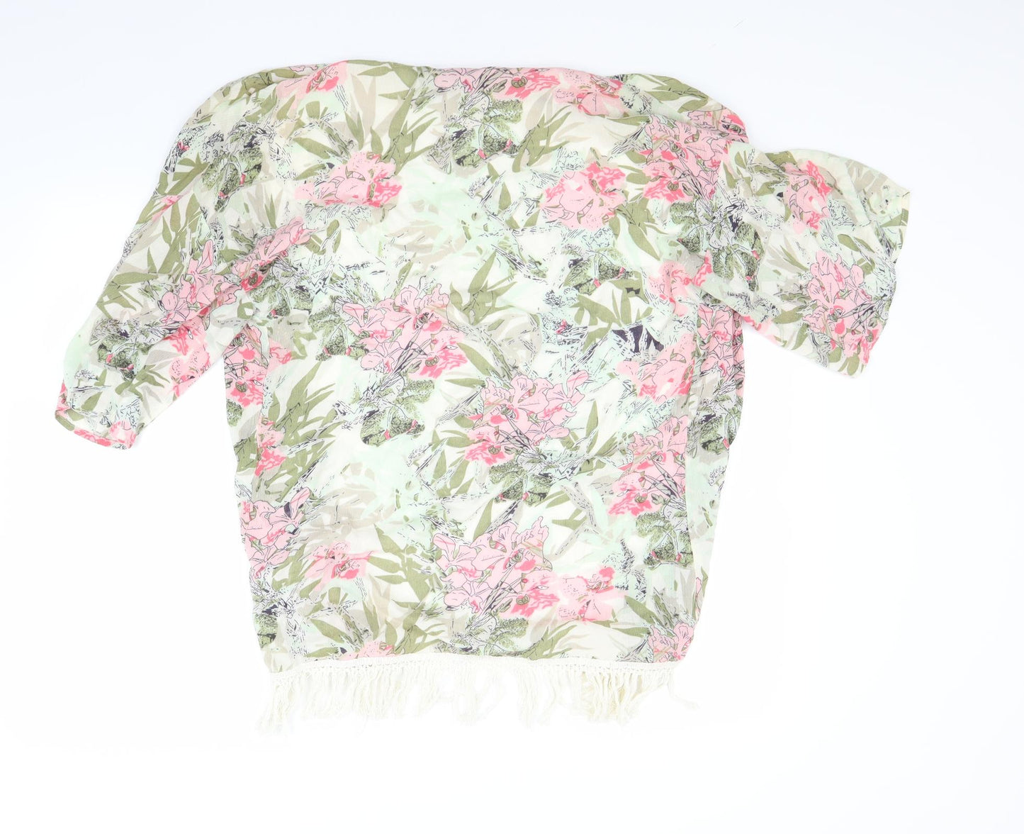 Preworn Womens Green Floral  Basic Blouse Size S