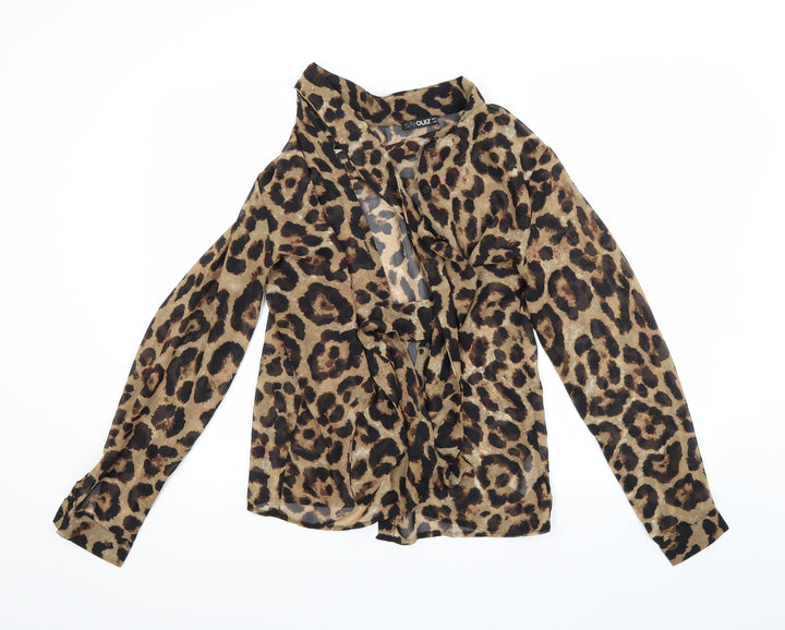 Quiz Womens Brown Animal Print Basic Blouse Size 8