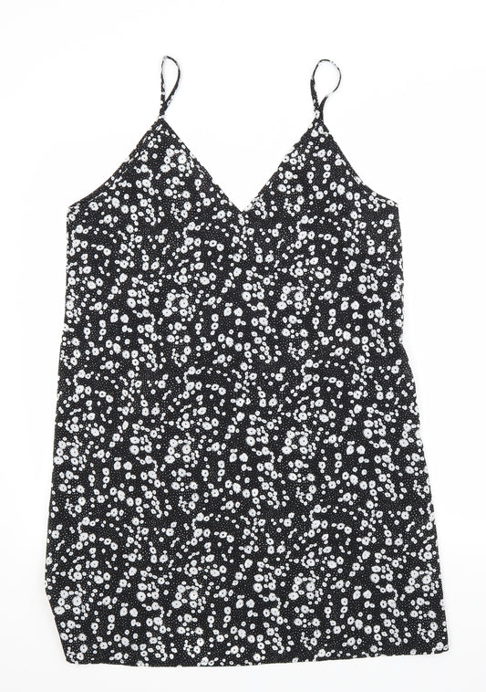 Front view of SHEIN shien women’s black floral camisole blouse, size UK 8