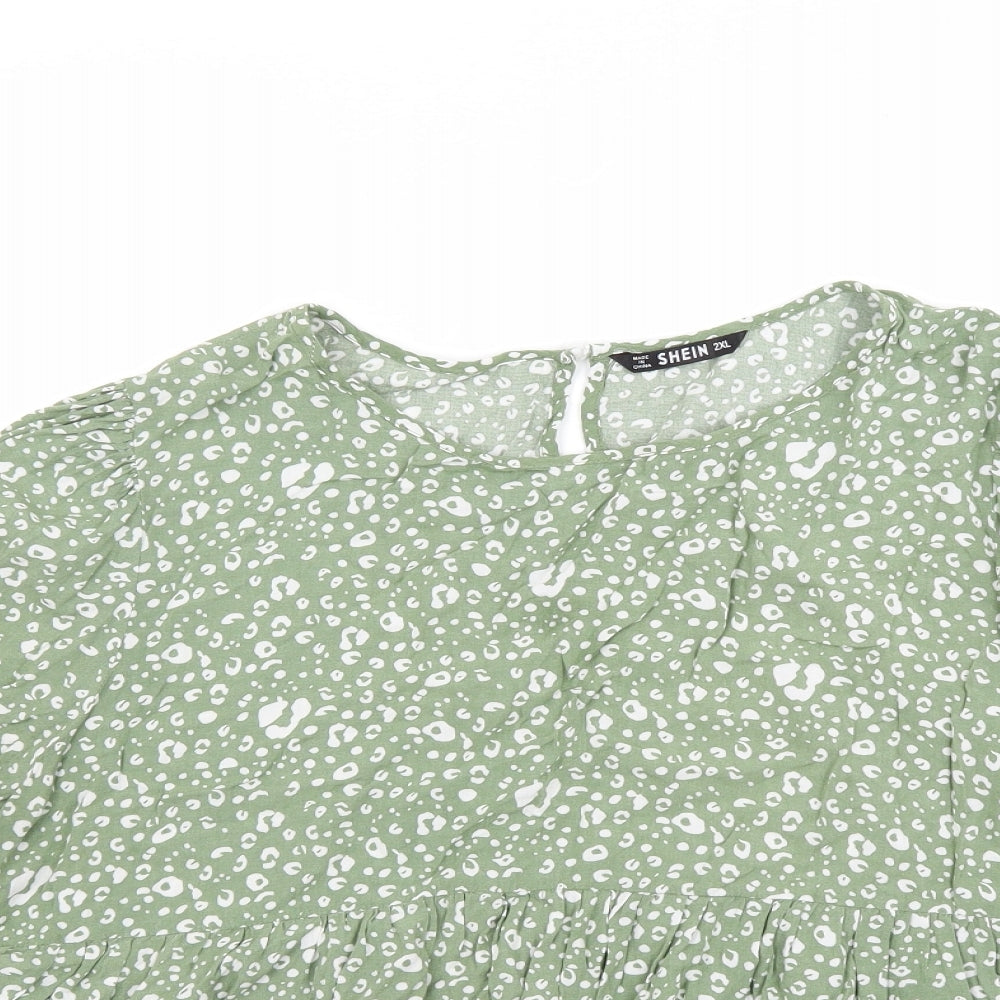 SHIEN Womens Green Floral  Basic Blouse Size 2XL