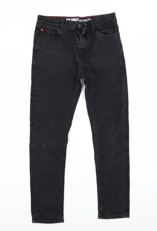 Front view of Preworn girls’ black denim skinny jeans, size 13, years