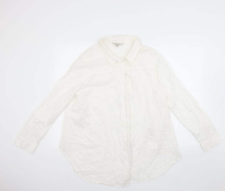 Peacocks Womens White Striped  Basic Button-Up Size 16