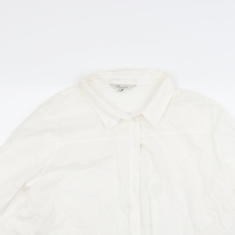 Peacocks Womens White Striped  Basic Button-Up Size 16
