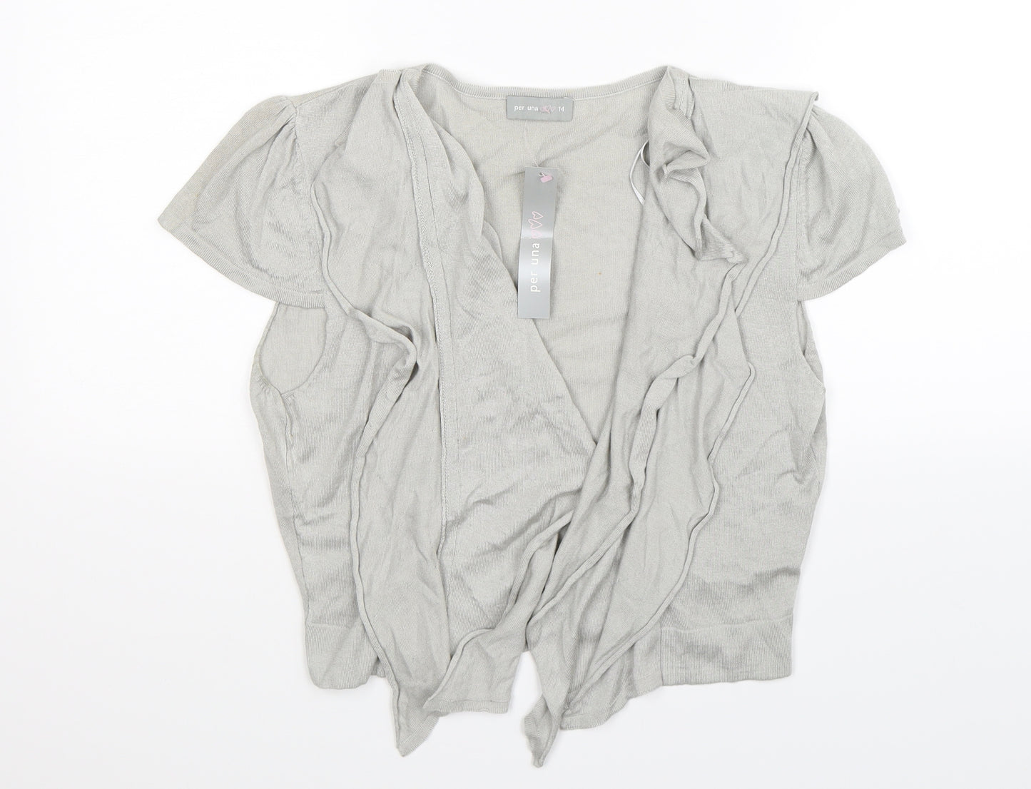 Per Una Womens Grey  Knit Cardigan Jumper Size 14