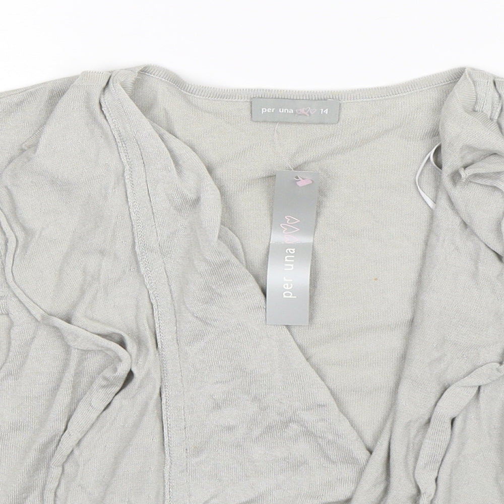 Per Una Womens Grey  Knit Cardigan Jumper Size 14