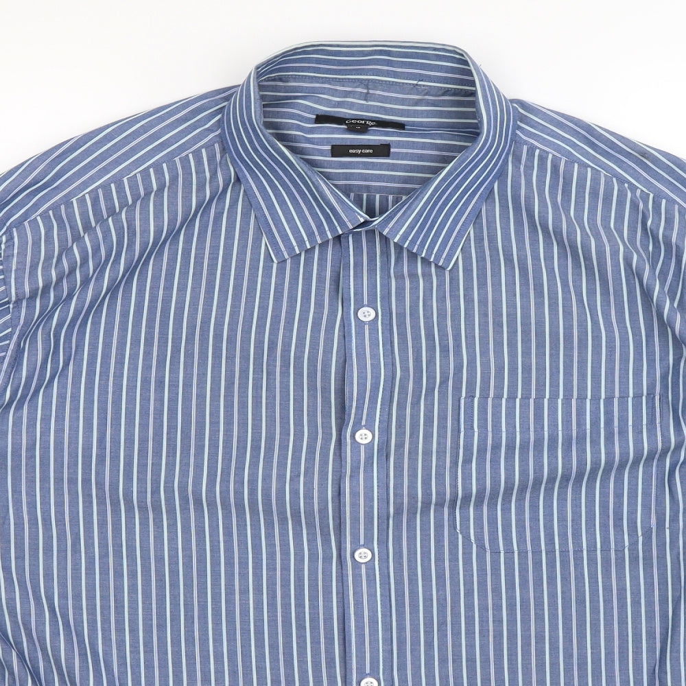 George Mens Blue Striped   Dress Shirt Size 18