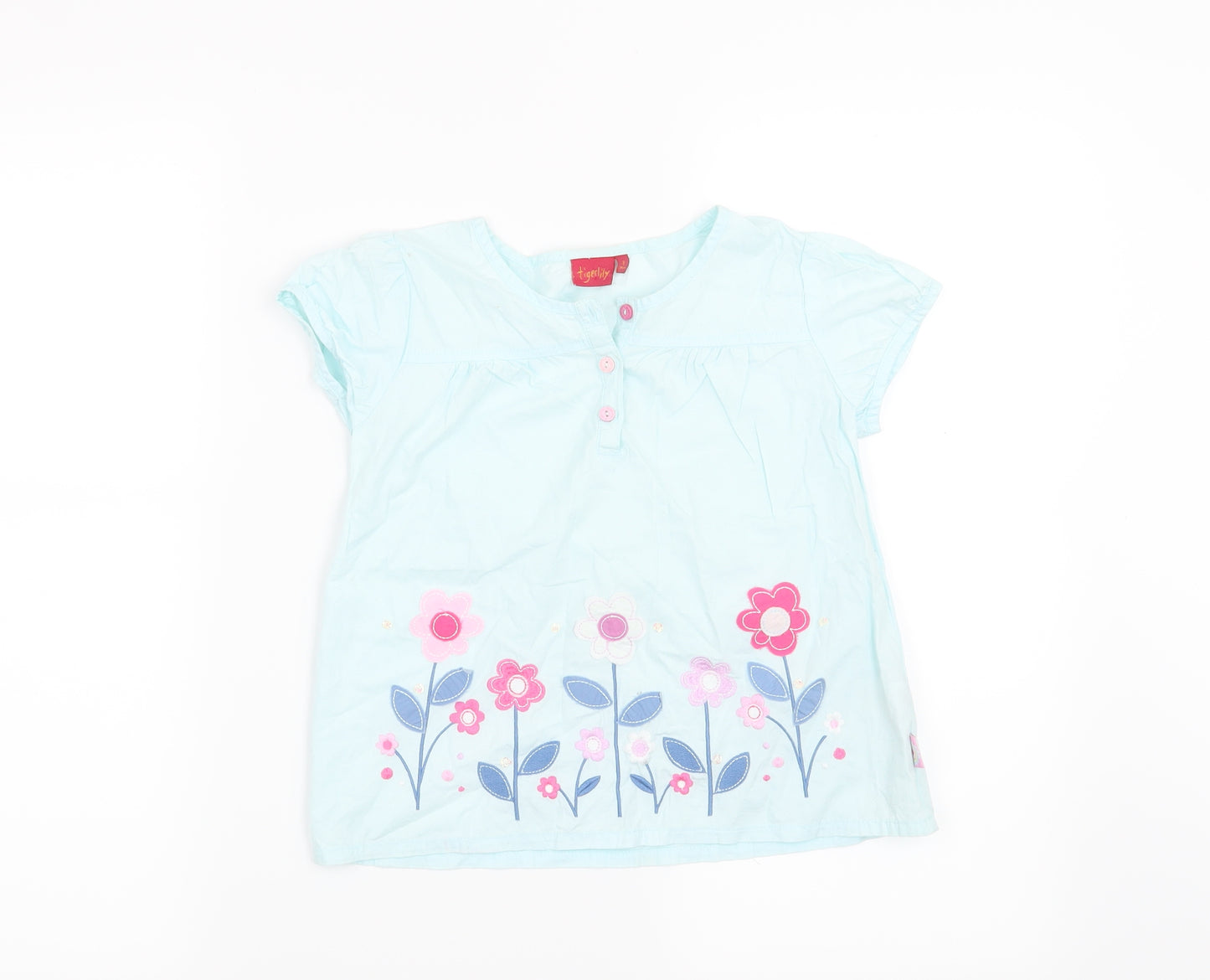 Tiger Lily Girls Blue Floral  Basic Blouse Size 8 Years