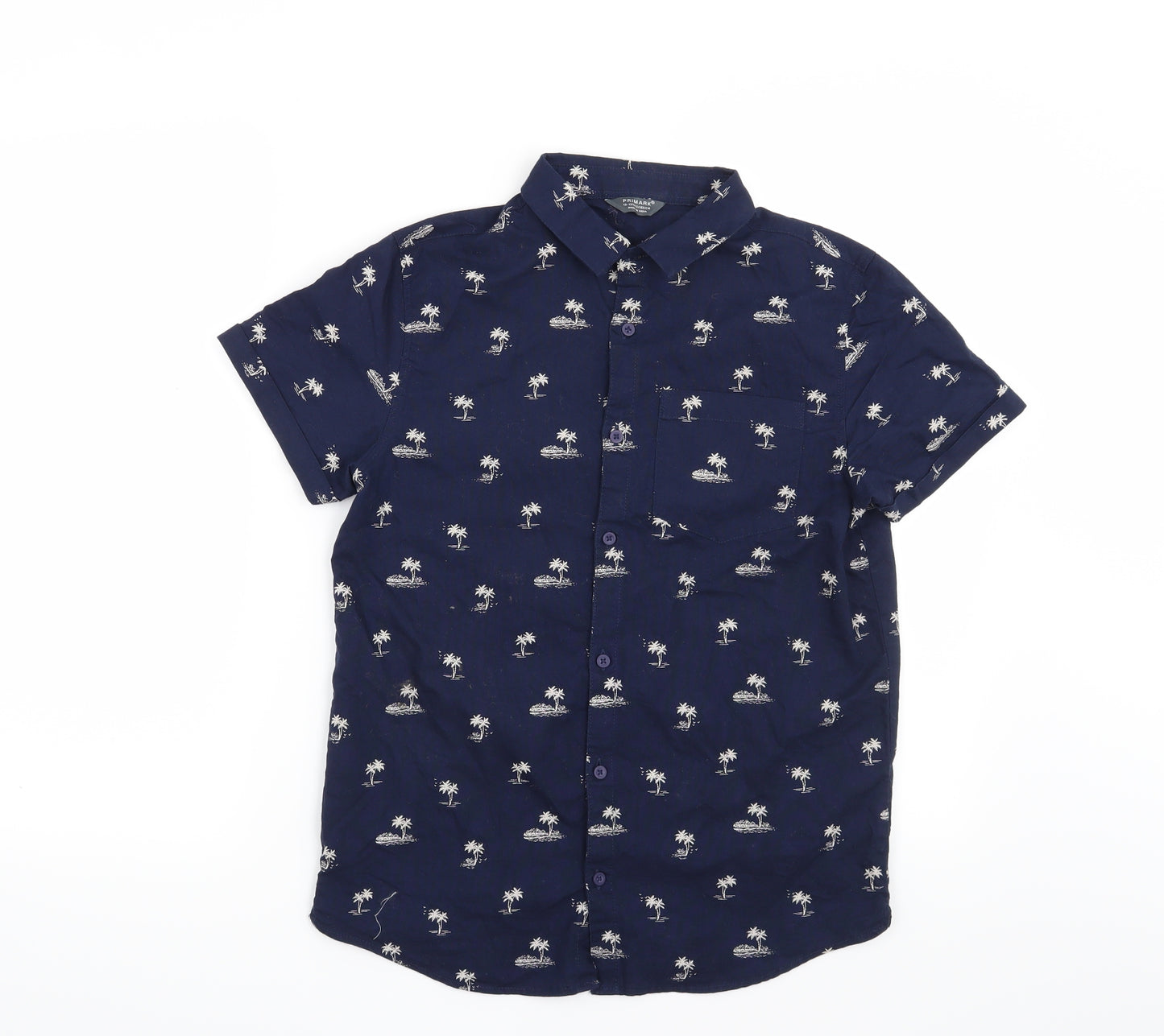 Primark Boys Blue   Basic Button-Up Size 12-13 Years  - Palm Tree