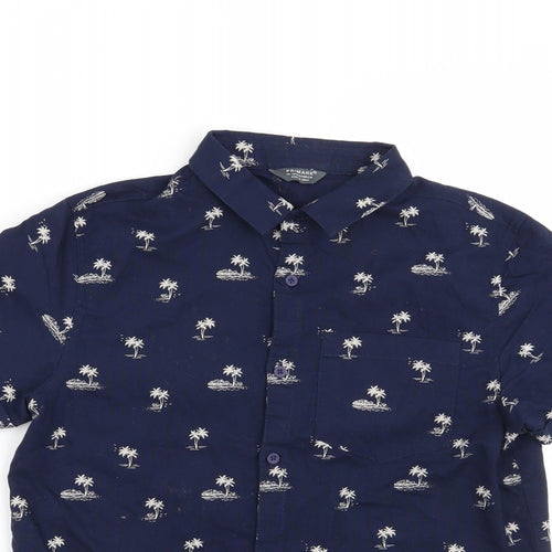 Primark Boys Blue   Basic Button-Up Size 12-13 Years  - Palm Tree