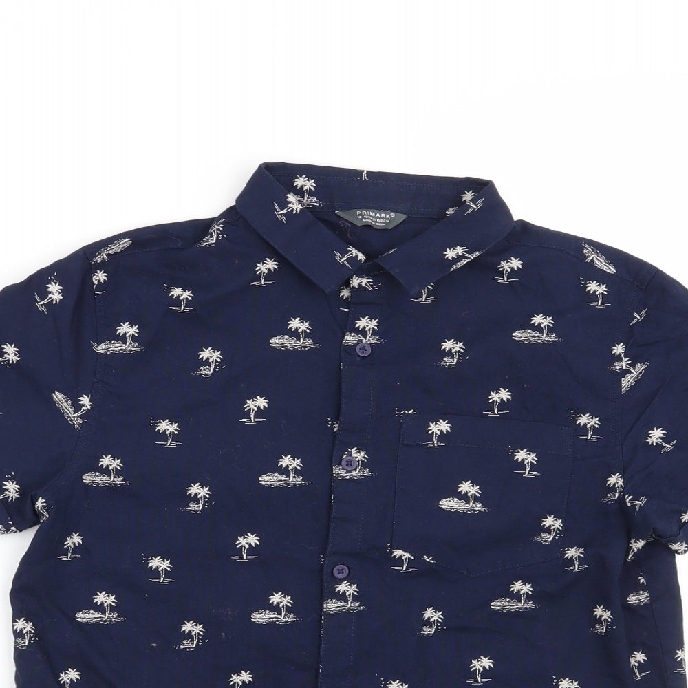 Primark Boys Blue   Basic Button-Up Size 12-13 Years  - Palm Tree