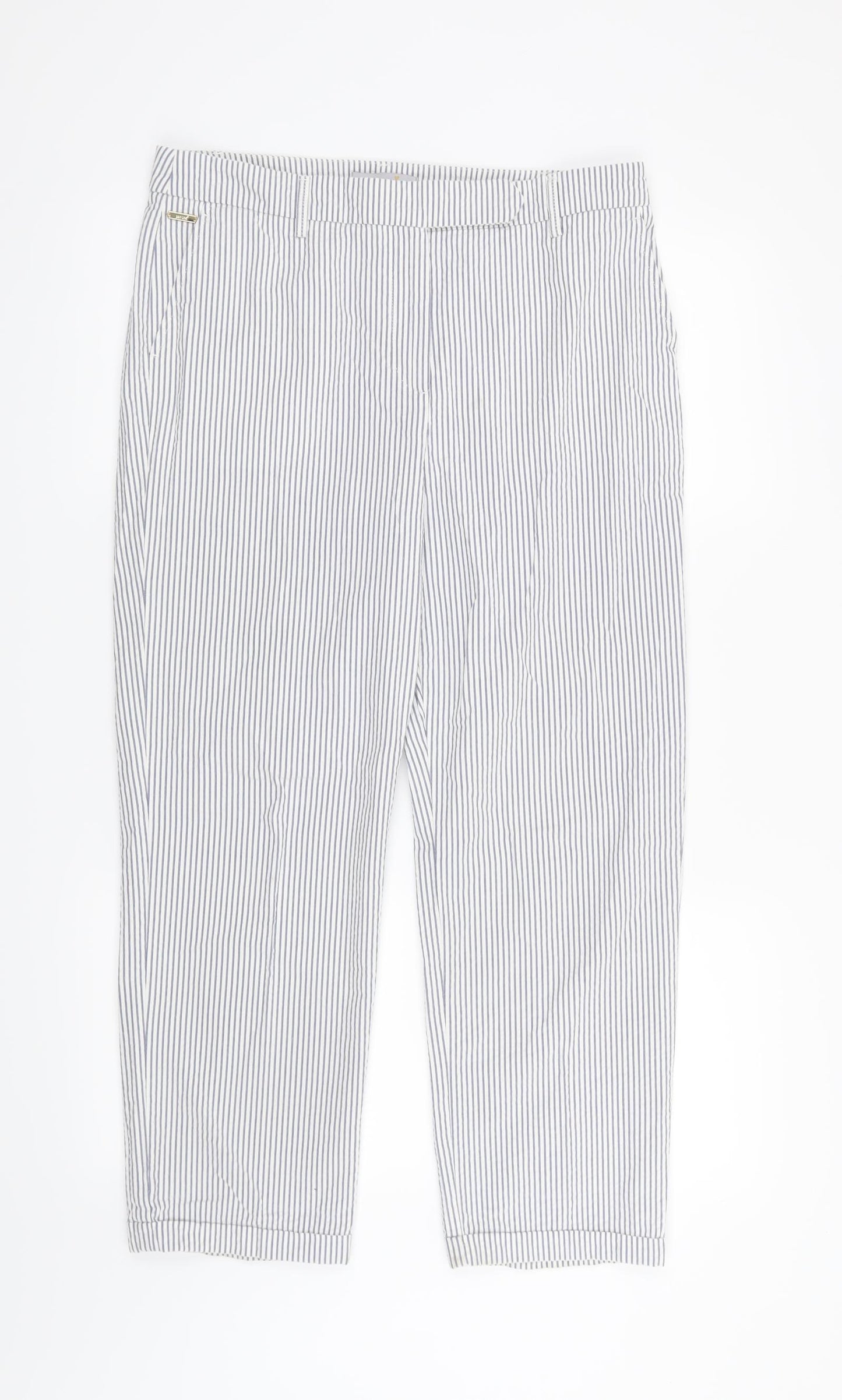 Per Una Womens Blue Striped  Trousers  Size 12 L26 in
